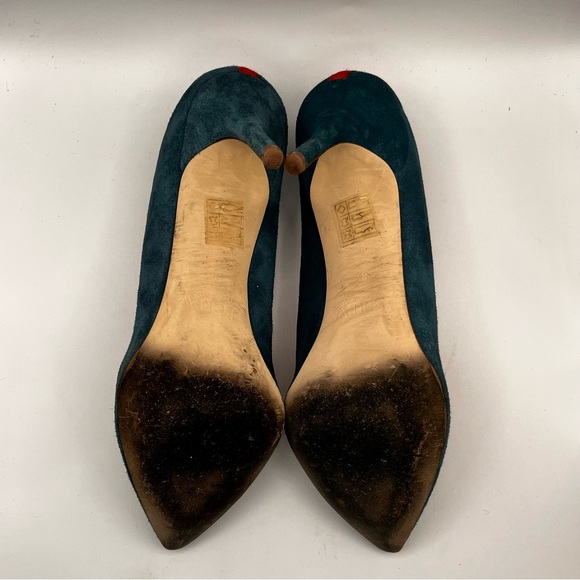 J CREW SUEDE PUMPS WITH BRIGHT ORANGE / PINK CONTRAST TRIM - Picture 6 of 14